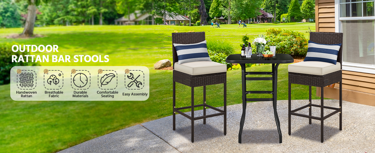 2pcs Outdoor Bar Stool Set