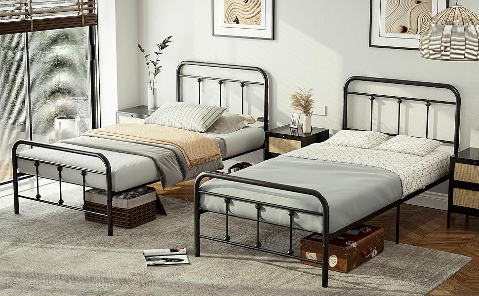 AOVSA Metal Twin XL Platform Bed Frame with Headboard