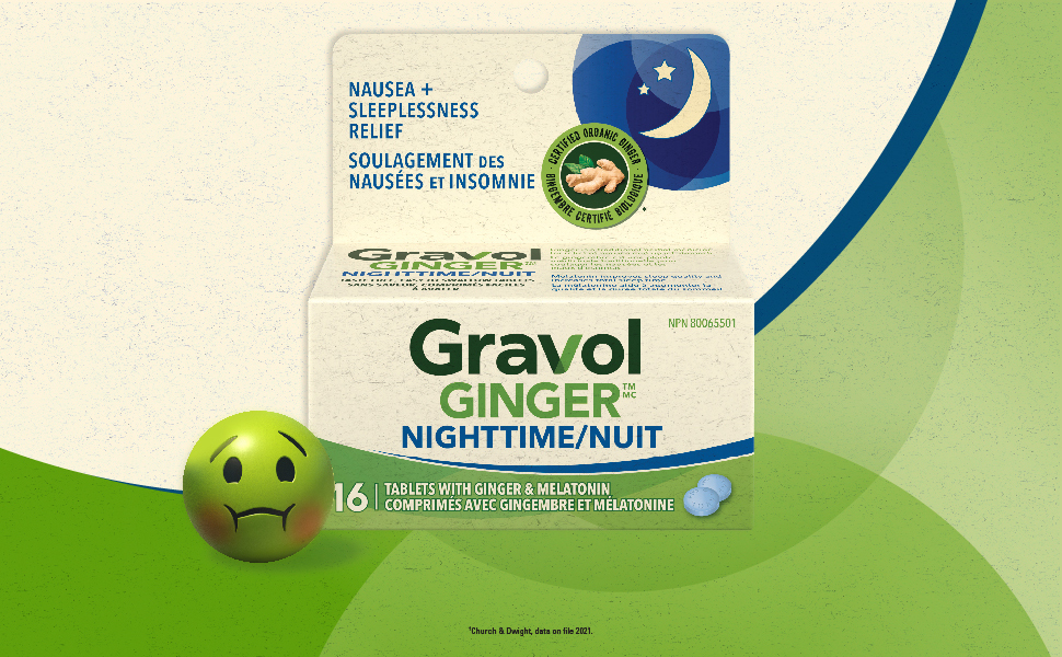 Gravol Ginger Nighttime Tablets, Nausea & Sleeplessness Relief, With 20