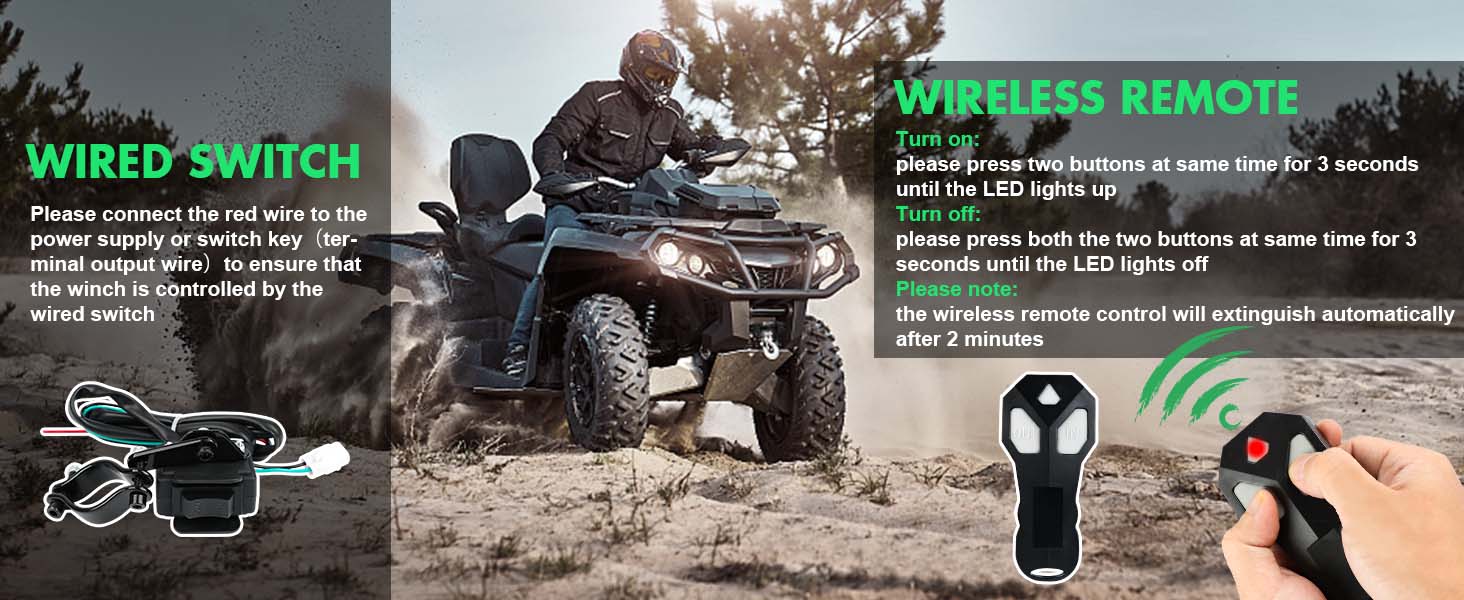 winch with wireless remote and wired control