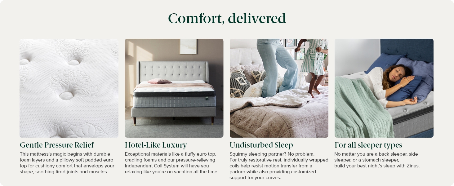 Zinus Support Plus Queen Mattress iCoil Pocket Springs Eurotop/Firm