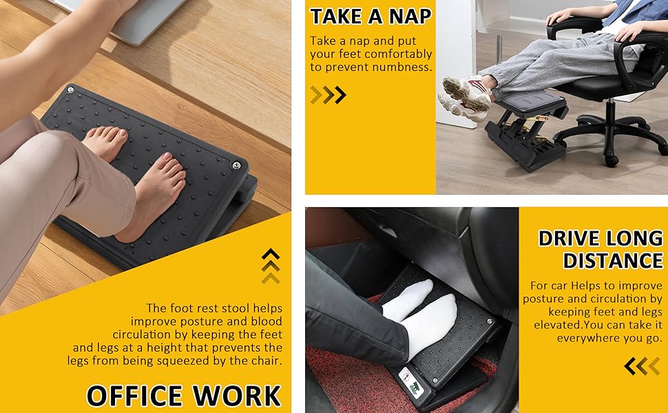 Kalnweis Adjustable Foot Rest，Under Desk Footrest, Foot Stool Under Desk at Work