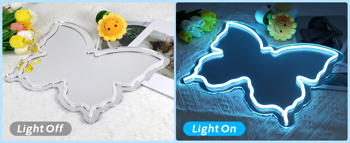 butterfly makeup mirror neon sign