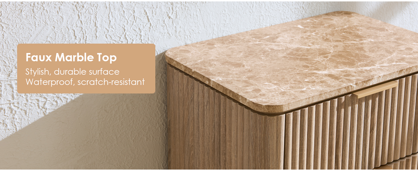 Nightstand with 2 drawers Night Stand Faux Marble Top