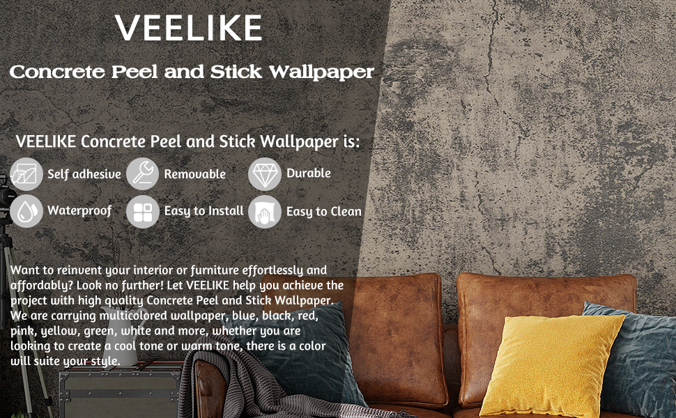 VEELIKE Old Weathered Concrete Wallpaper Peel and Stick for Bedroom