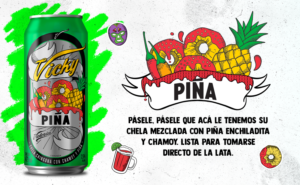 Cerveza Vicky Piña 24 latas de 473 ml sabor a chamoy, cítricos y piña