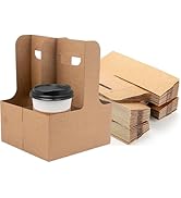 100 Pack 2 Cup Drink Carrier with Handle, Kraft Paperboard Coffee Cup Holder, Disposable to Go Be...