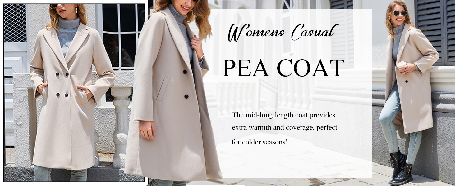 Women's  Notch Laple Double Breasted Casual Pea Coat