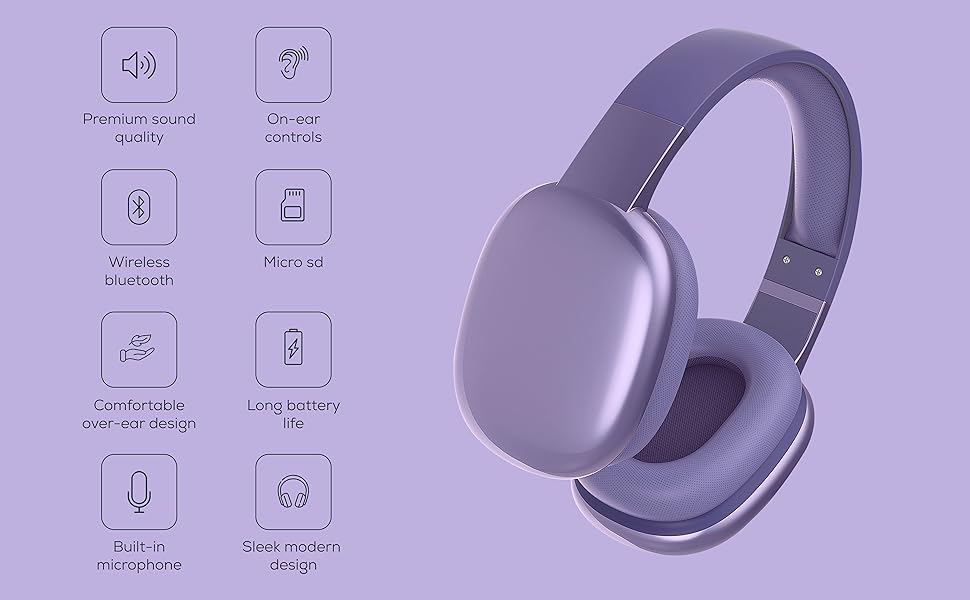 Comfortable Wireless Headphones, Over Ear, On Ear, Hands Free Calling, Bluetooth, Noise Isolation,