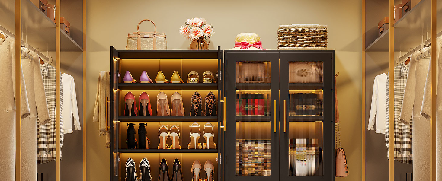 Tribesigns Black Shoe Storage with Acrylic Doors