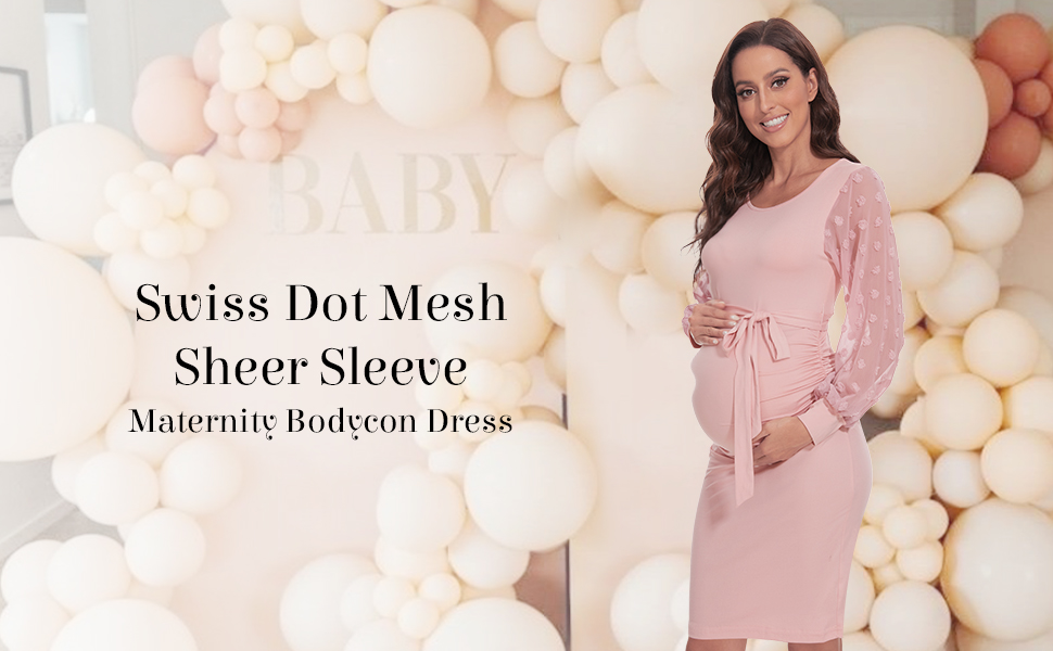 Amazon.com: Swiss Dot Mesh Sheer Sleeve Maternity Dress
