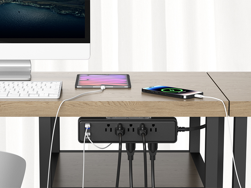 Under Desk Power Strip Surge Protector PD 20W USB C,2 Side
