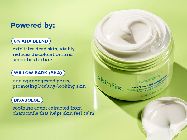 powered by 6% AHA Blend, willow bark (BHA) and bisabolol