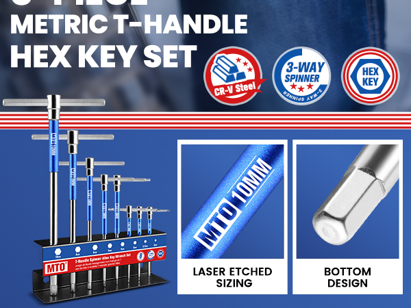 MTO Metric T-Handle Spinner Allen Key Wrench Set, 8-Piece 2