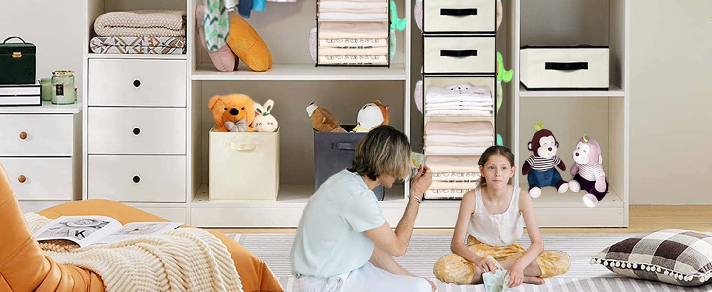 7-Shelves Hanging Closet Organizer with 5 Drawers