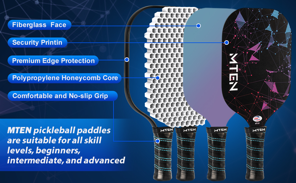 Pickleball Paddles Set of 2, USAPA Approved Fiberglass Surface