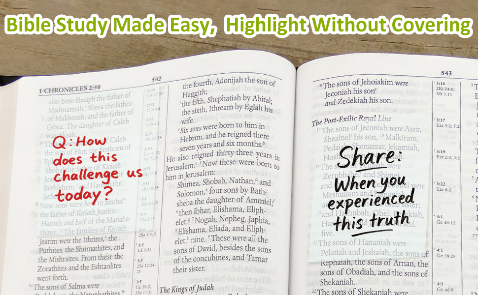 See -through notes for Bible Study, highlight without covering for notes, annotations