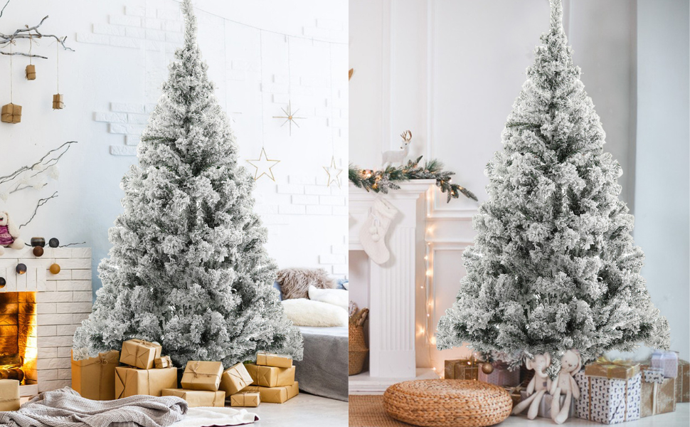 6FT Christmas Tree, 1.8m White Flocked Christmas Tree