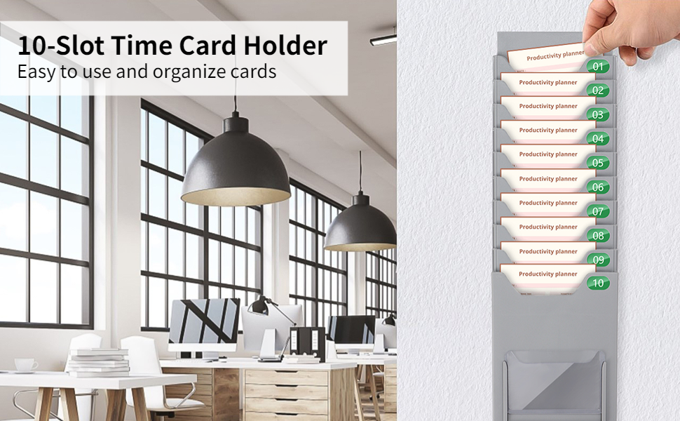 Time Card Holder, 10Slot Attendance Card Rack, Easy to