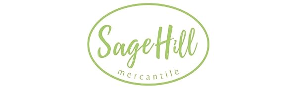 "Sage Hill Mercantile" written in green and surrounded by an oval.