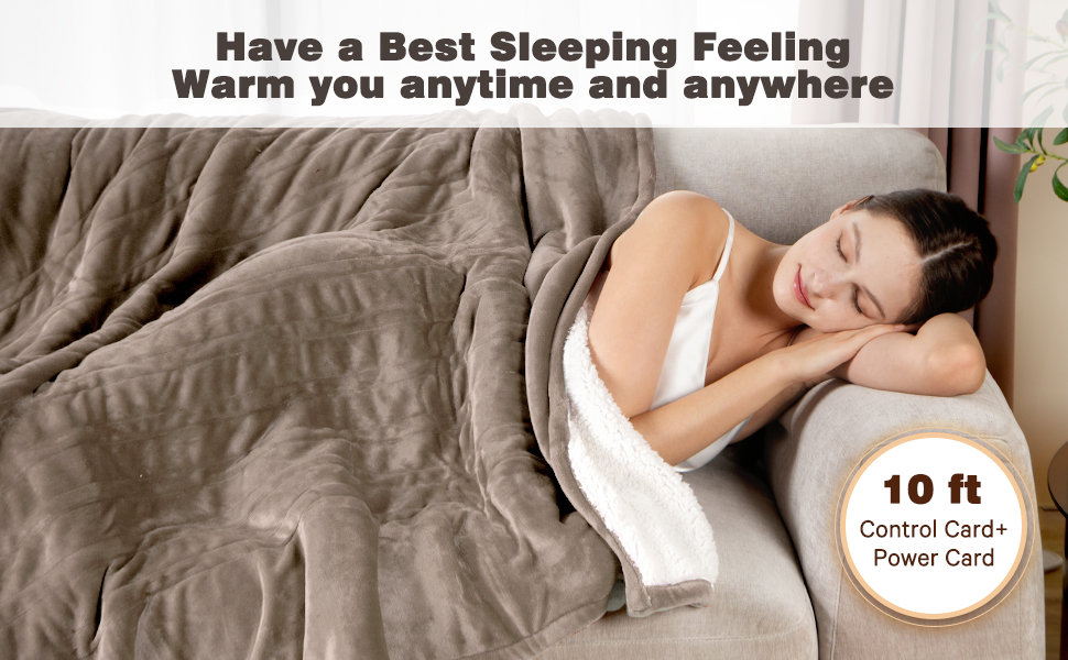 Heated Blanket Electric Throw, Soft Flannel & Comfort Sherpa Electric Blanket, Fast Heating 6