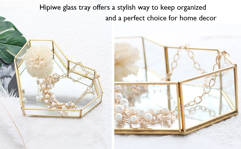 Hipiwe Vintage Mirror Vanity Tray Gold glass Perfume Tray