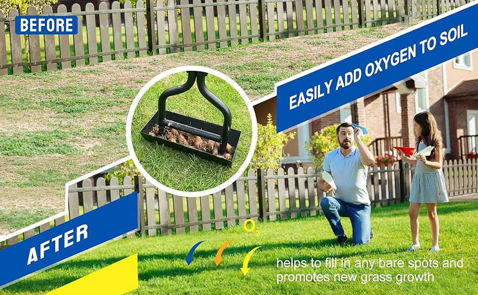 vanpein Lawn Aerator, Coring Manual Hollow Tine Aerator with Soil