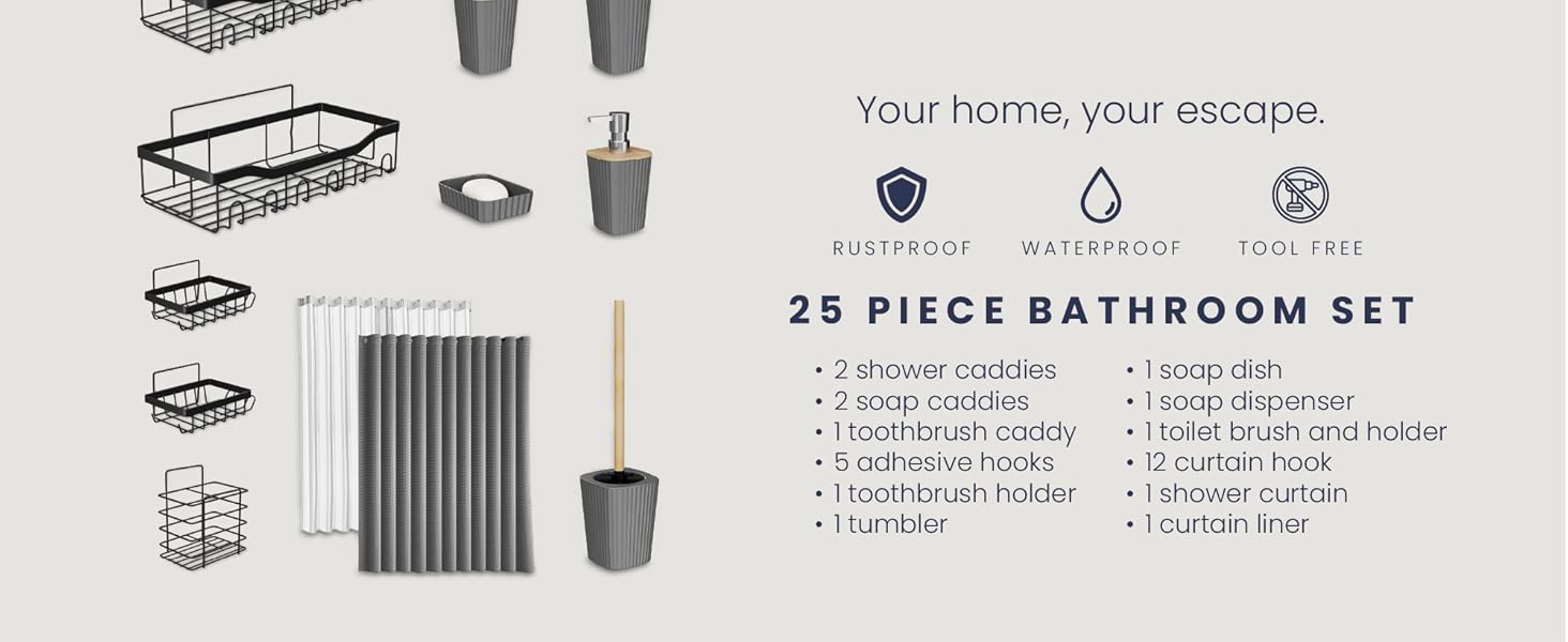 Shower Caddy and Bathroom Accessories Set 25PC Bathroom