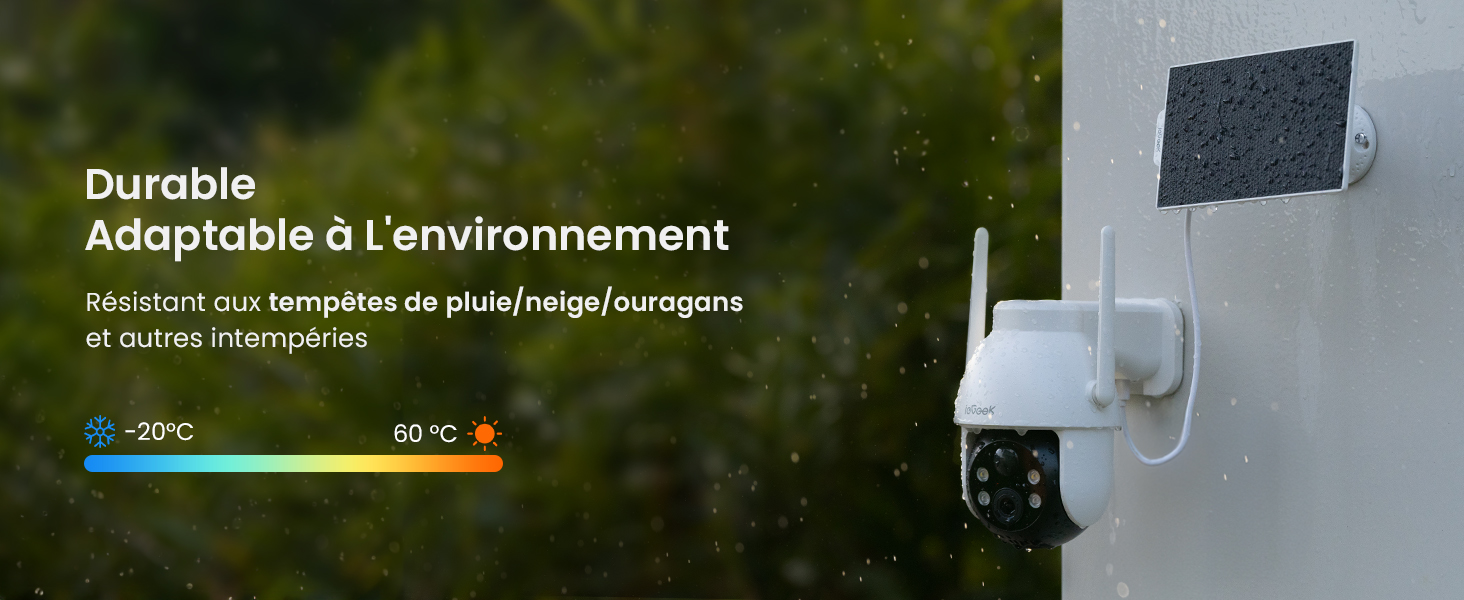 Le texte indique « Adaptation durable à l'environnement » sur fond de thème environnemental ou extérieur avec des éléments naturels.