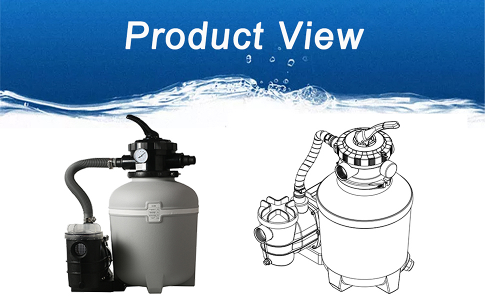 YAGENICE 13" Sand Filter Pump System, 1/3 Pump and 6 Way Valve, Sand Filter Pump