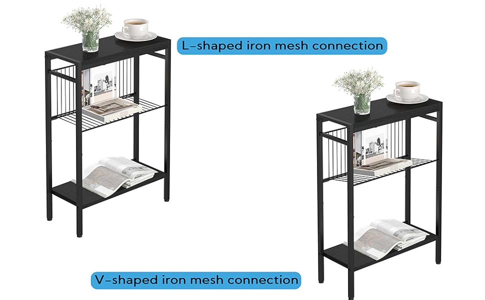 Yusong Small Narrow Side Table for Small Spaces, Slim End Table Nighstand with Metal Mesh