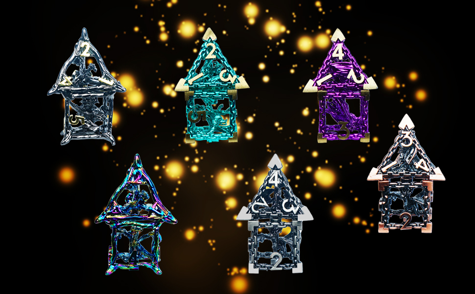 Metal DND Dice Set with Box,7pcs Hollow D&D Dice,Copper