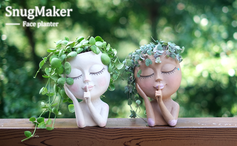 SnugMaker Face Planter Pots Head Planter, Succulent Face