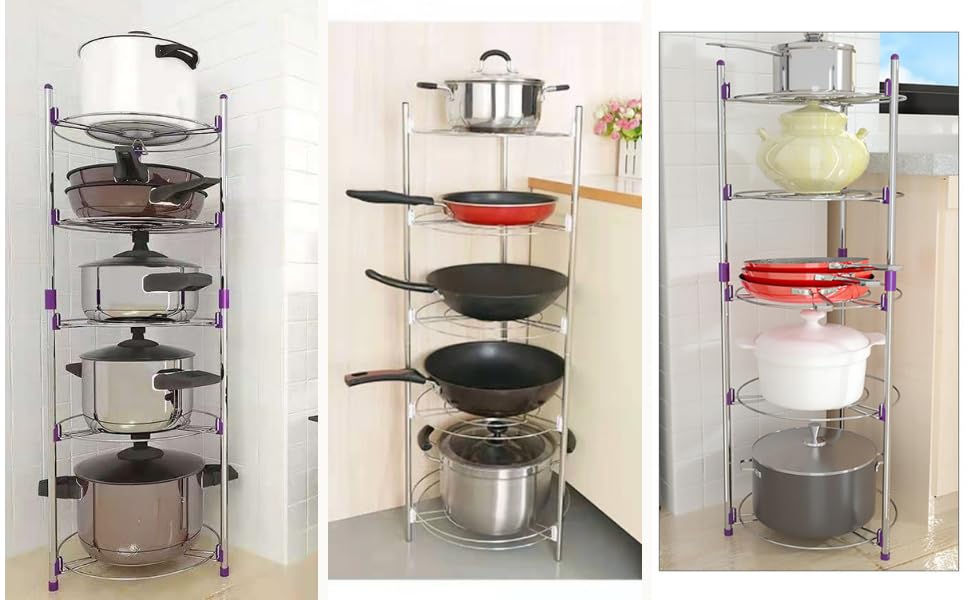 Ejoyous 5 Tiers Saucepan Stand, Pan Pot Organiser Rack, MultiLayer Pan