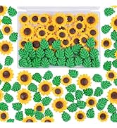 YOUOWO 80pcs Sunflower Leaves Slime Charms,Resin,Cute Bulk Mixed,Embellishments,for DIY Crafts Ma...