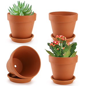 Suwimut 4 Pack Terracotta Plant Pots with Saucer, Large 6