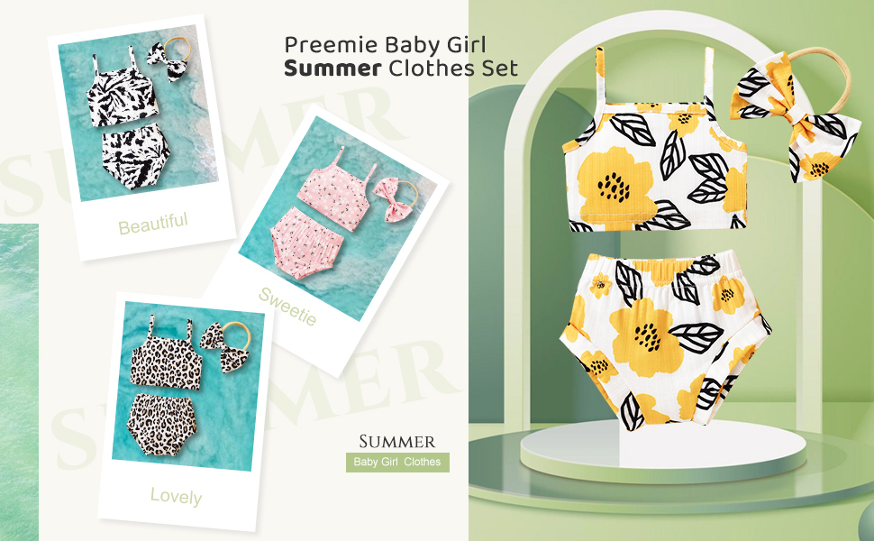 Preemie New child Child Woman Summer season Outfits Set Sleeveless Floral Camisole Tops Shorts Headband 3PCS Garments Go well with 11 a