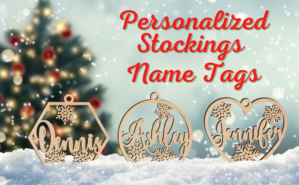 Personalized Christmas Stockings Name Tags, 3 Optional