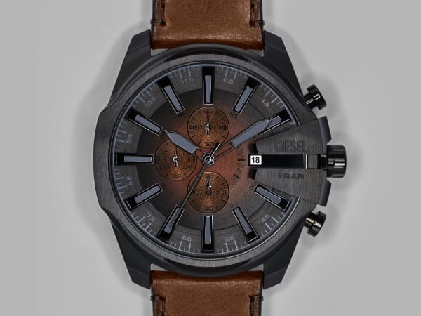DIESEL MEGA CHIEF 腕時計　DZ-4343 Diesel DZ4343 Mega Chief Men's Black Dial Brown Leather