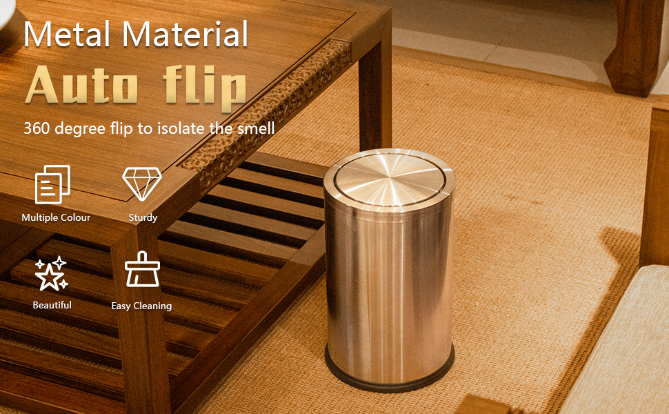 Small Gold Bathroom Trash Can , Brass Garbage Can with