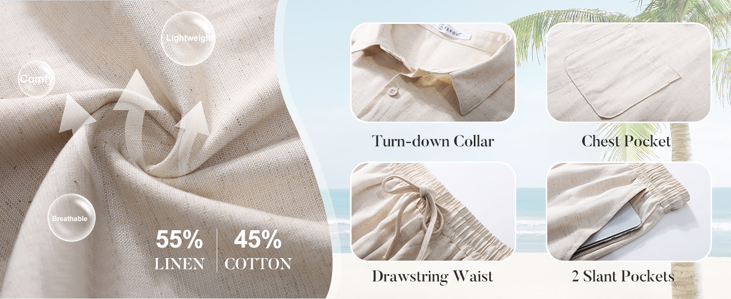 mens linen shorts set for men