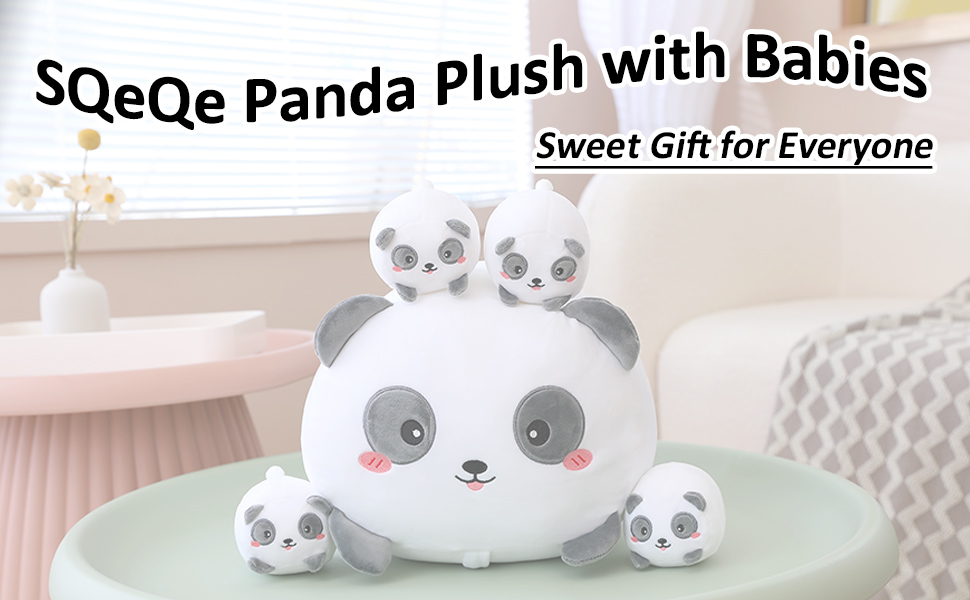 Panda Mommy Stuffed Animal with 4 Baby Pandas plushies