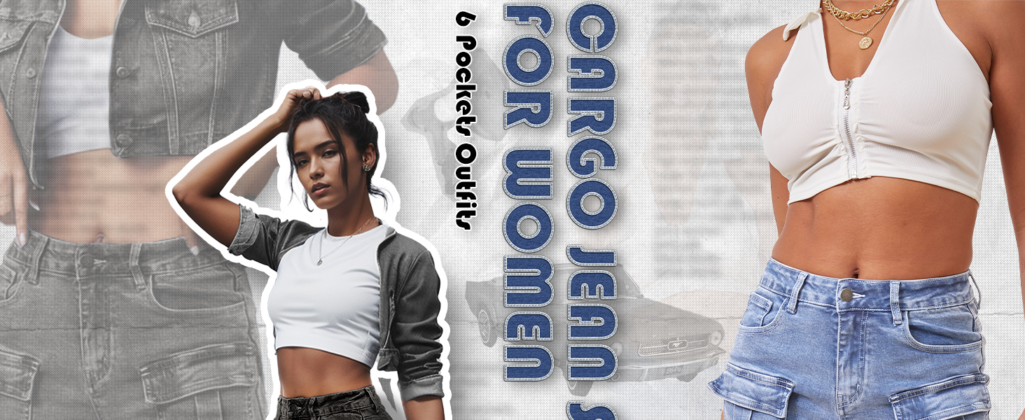 ELLEVEN HighStretch Women's Cargo Jean Shorts, Trendy HighWaisted Cotton Denim Shorts with