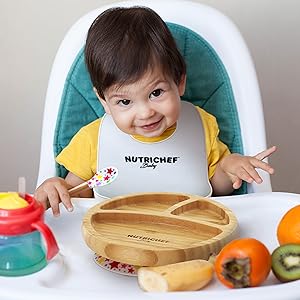 Round Bamboo Baby Plate;Wooden Toddler Plate;Stay Put Feeding;BPA-Free