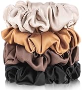 4 Pack Mulberry Silk Scrunchies, Brown Silk Hair Ties 19 Momme Silk Scrunchies for Hair Sleep No ...