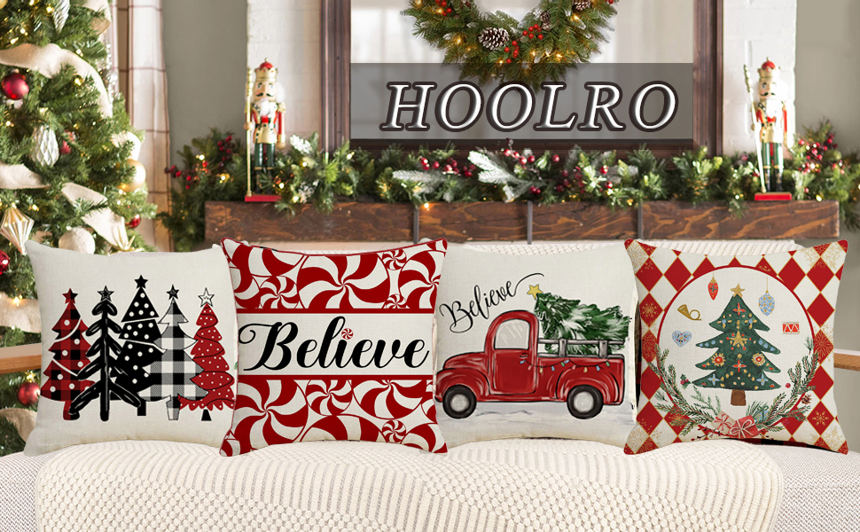 HOOLRO Christmas Throw Pillow Covers 18x18 Inch Set of 4