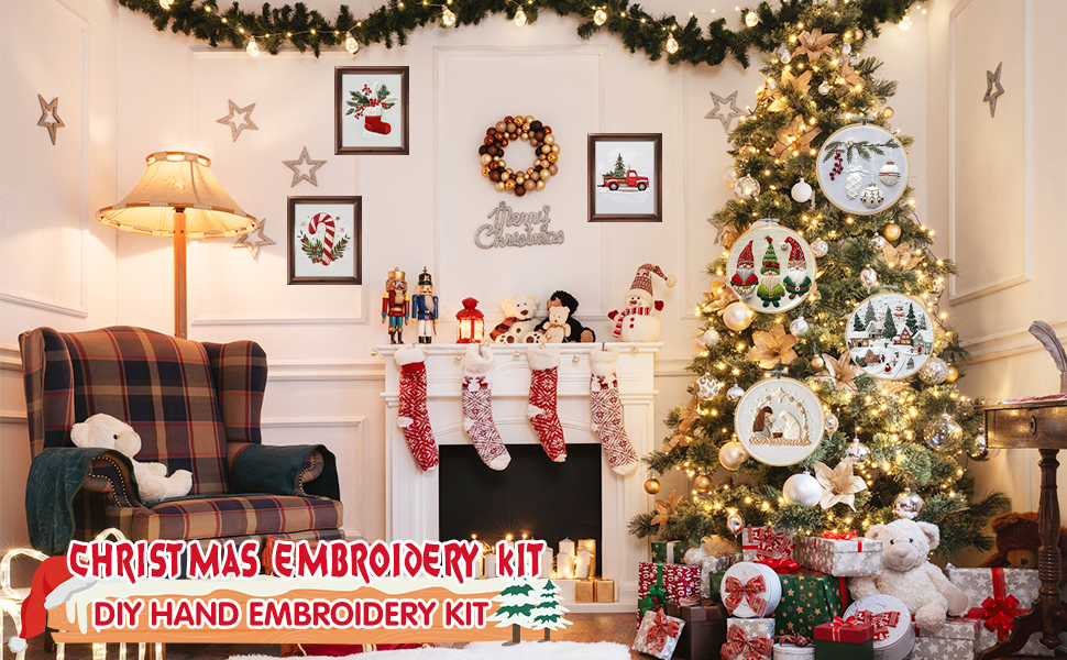 embroidery kit, christmas embroidery kit, christmas cross stitch kits