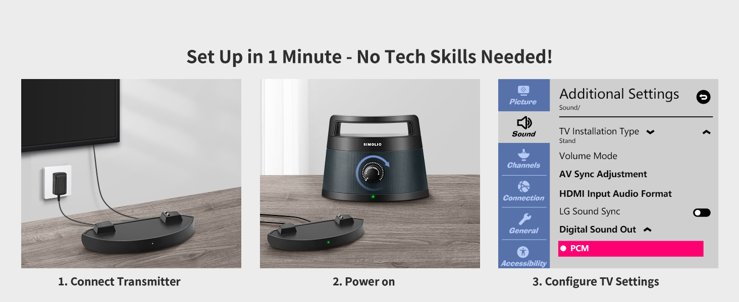 SIMOLIO 621D Plus Wireless Speakers for TV for Seniors - Bluetooth TV Speakers for Hard of Hearing, Elderly, 3 EQ Modes, Dialog Enhancer, Portable Speaker for TVs, 164ft Range, Bluetooth Connectivity