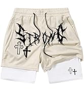 QJQ Men's 2 in 1 Goth Graphic Drawstring Elastic Waist Shorts Summer Casual Workout Athletic Gym ...