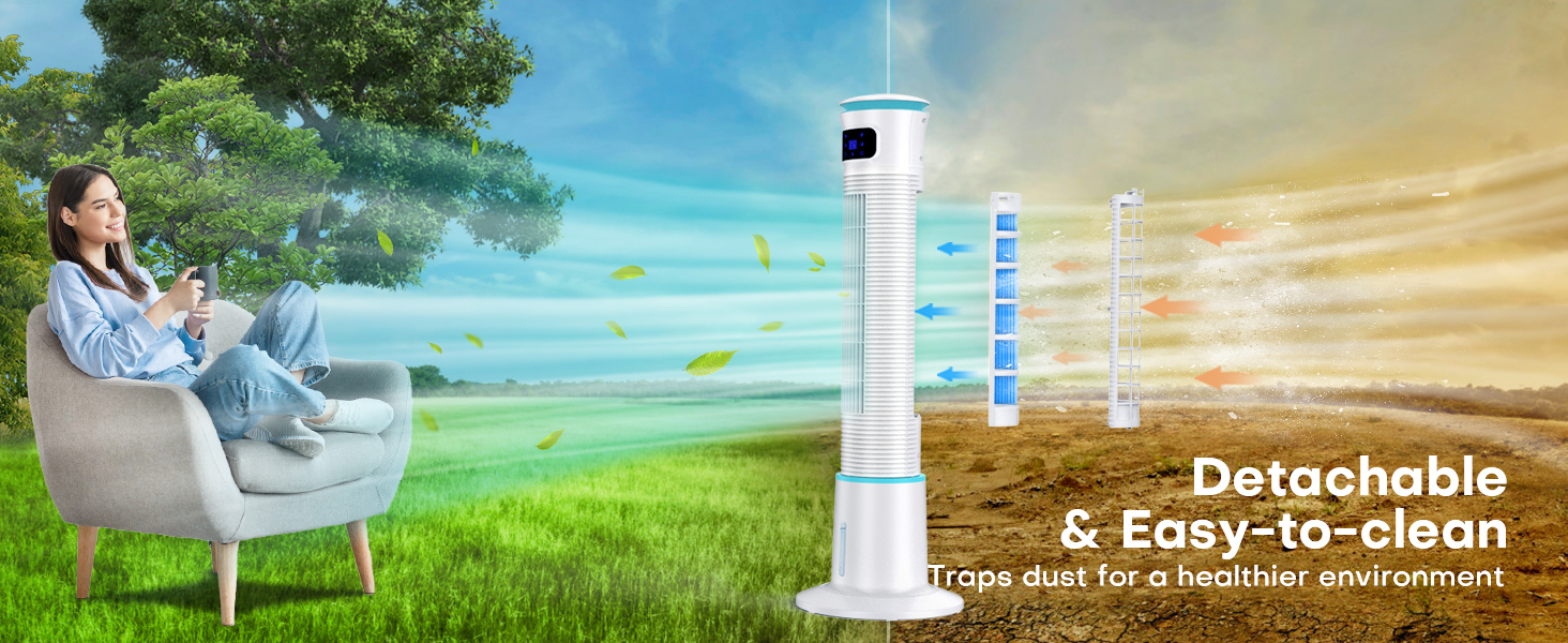 43INCH Evaporative Air Cooler, BREEZEWELL Windowless Air